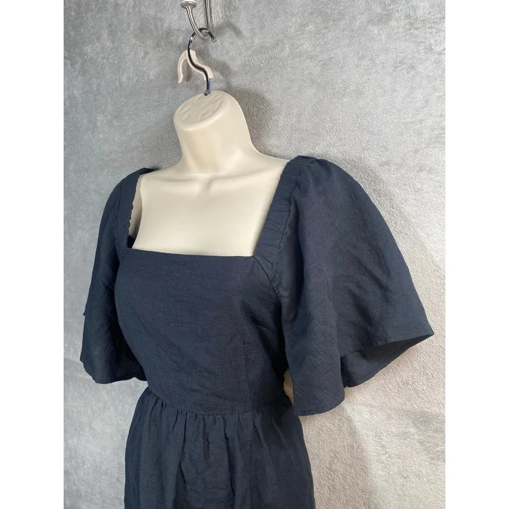 A New Day Midi Dress Womens Medium Black‎ Flutter Sleeve Boho Minimalist Cottage - Picture 4 of 7